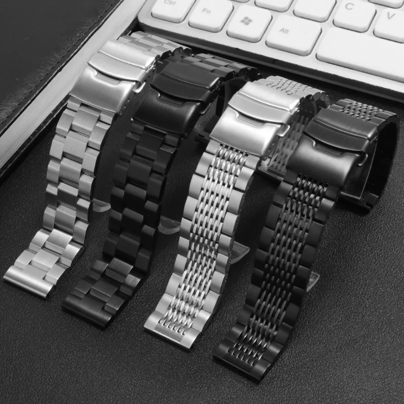 Тонкий стальной ремешок для часов 20 мм 22 Черный Серебряный Браслет замена