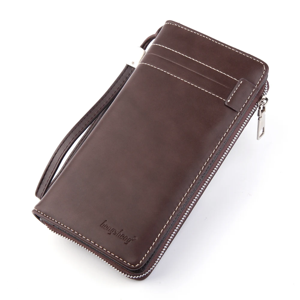 Мужской деловой кожаный длинный бумажник с вертикальной секцией из кожи, модный длинный кошелек из воловьей кожи для мужчин - Цвет: Drak Brown