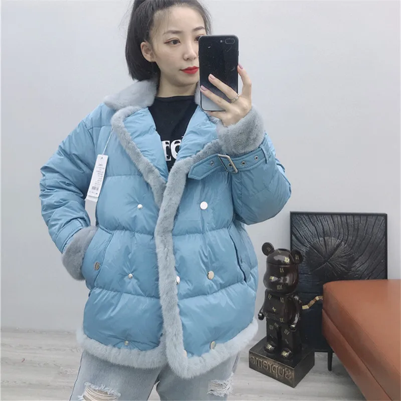 

2020 Women Winter Solid 90% Duck Down Coat Thick Real Mink Fur Collar Female Warm Short Outwear