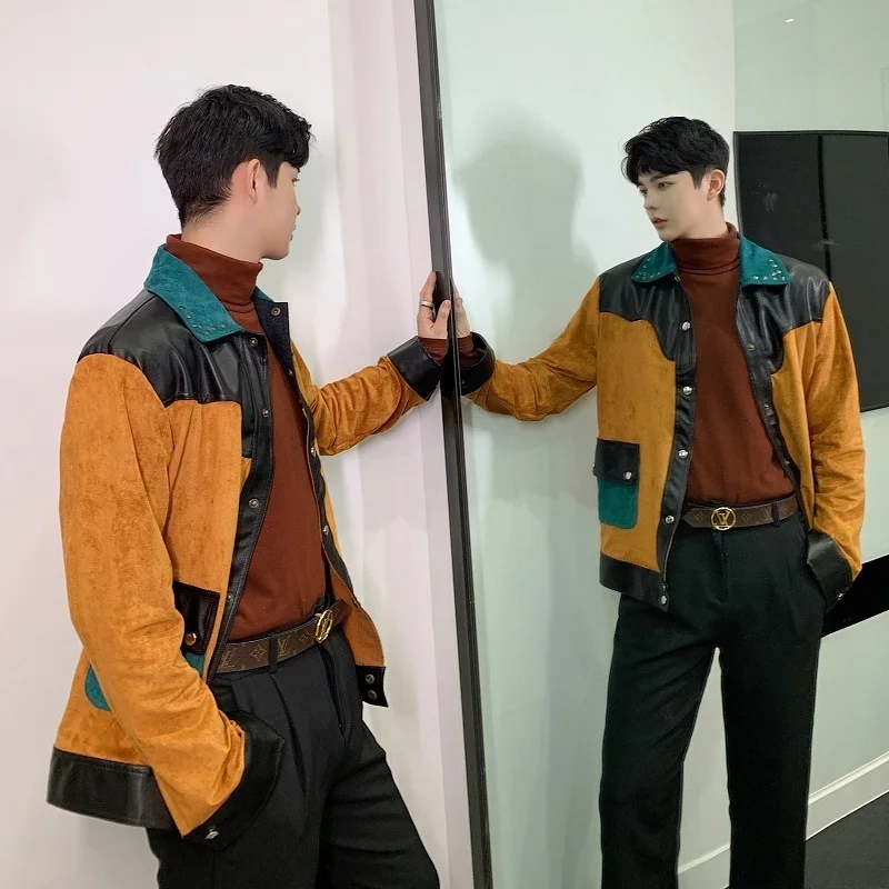 

Осенняя верхняя одежда для мужчин, винтажная модная замшевая повседневная куртка из ткани, Мужская Уличная одежда, куртка в стиле хип-хоп, панк, готика, мужские куртки