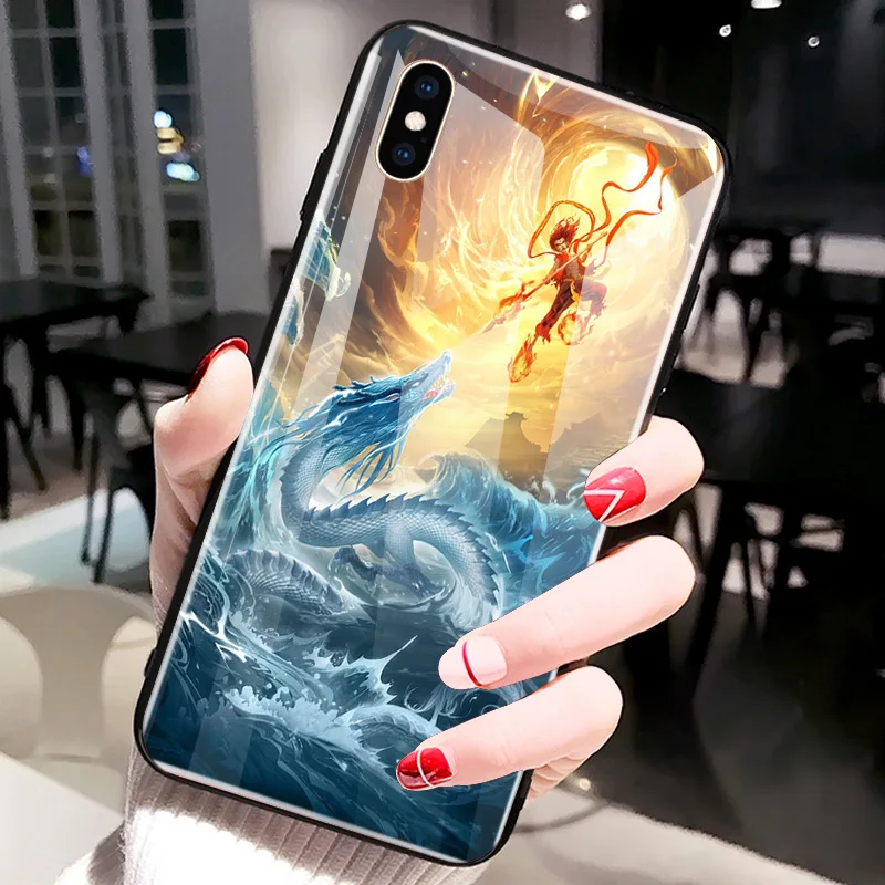 Для iPhone XS MAX XR XS i8 i8 Plus i7 i7 Plus Сказочный защитный чехол из закаленного стекла Nezha для iPhone 6 6s Plus