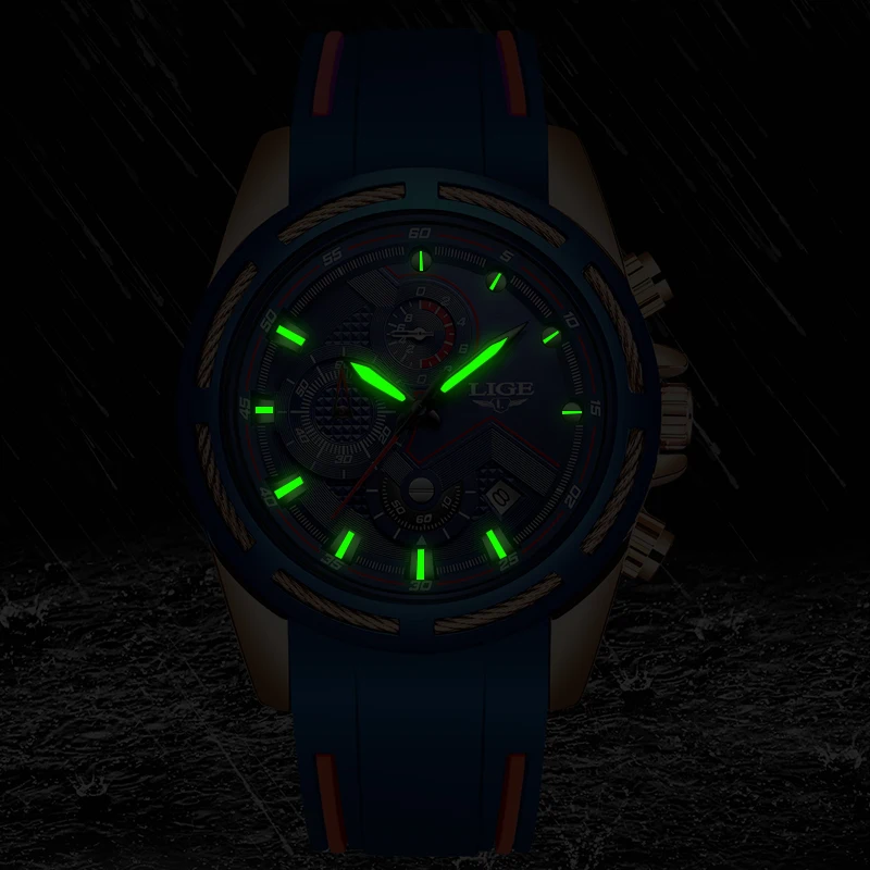 LIGE Casual Sport Watches for Men Blue Top Brand Luxury Military Waterproof Wrist Watch Man Clock Fashion Chronograph Wristwatch