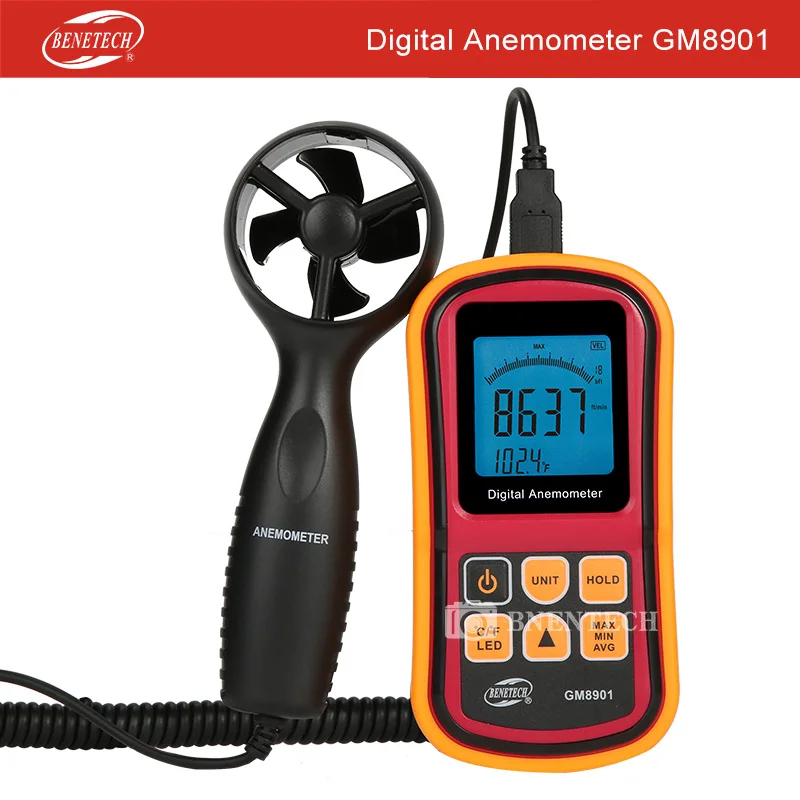 GM816 Цифровой Мини Анемометр, измеритель скорости ветра, ЖК-дисплей, ручной воздушный поток, ветрометр, термометр