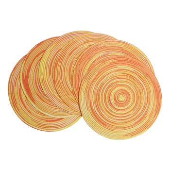 

Round Placemats Set of 6 Colorful Braided Placemats for Dining Tables Holiday Party Decor (Rainbow Yellow, 6)