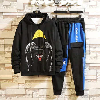 

HIP HOP Men's TrackSuit Sportswear Black Sets White Spring Autumn Casual Two Piece Fashion Clothes Hoodies+Sweatpant Track Suit