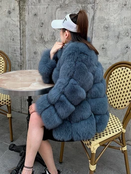 

2019 new real natural fur fox jacket ladies long section slim fashion coat