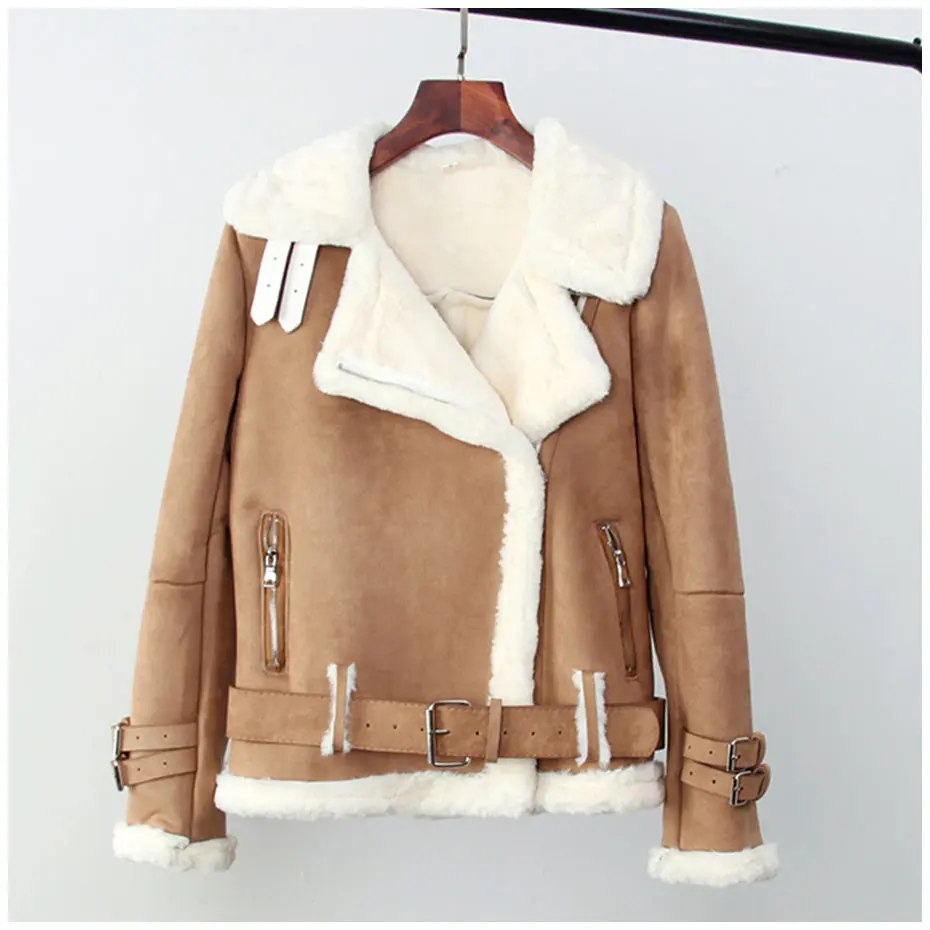 Толстая бархатная кожаная замшевая куртка, зимнее пальто, женское теплое байкерское пальто, jaquetas couro veste cuir femme chaqueta piel mujer