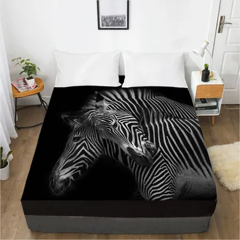 

3D Fitted Sheet Bed Mattress Fitted Cover Custom Design Bed Linens Sheets Bedsheet White 150x200 Animal Zebra Bedding Sheets