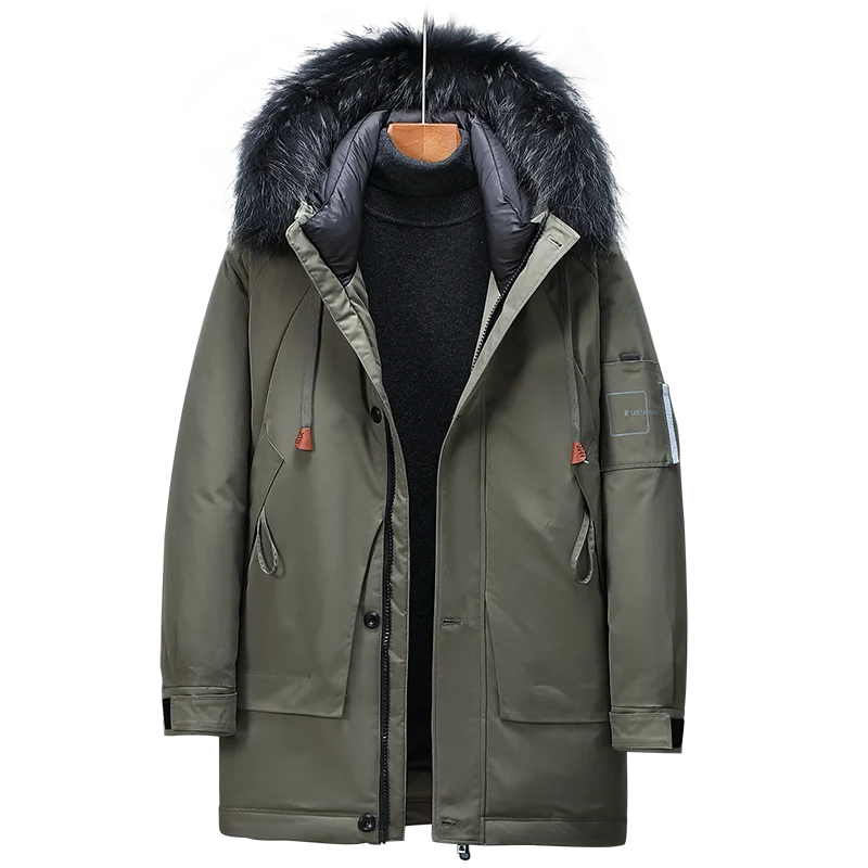 Down jacket men's long coat thickened extreme winter coat big fur collar 2021 new winter coat trend brand fashion hooded warm