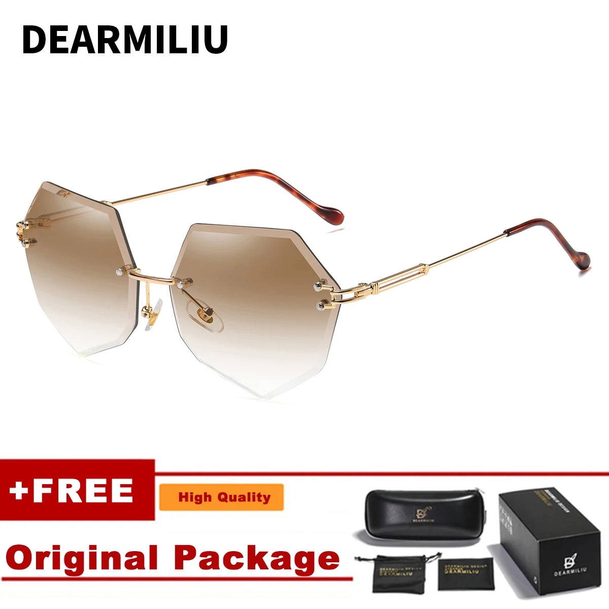 DEARMILIU, фирменный дизайн, круглые солнцезащитные очки для женщин, негабаритные, полигон,, градиентные, коричневые, розовые, без оправы, солнцезащитные очки для женщин, UV400 - Цвет линз: Dark Brown 2