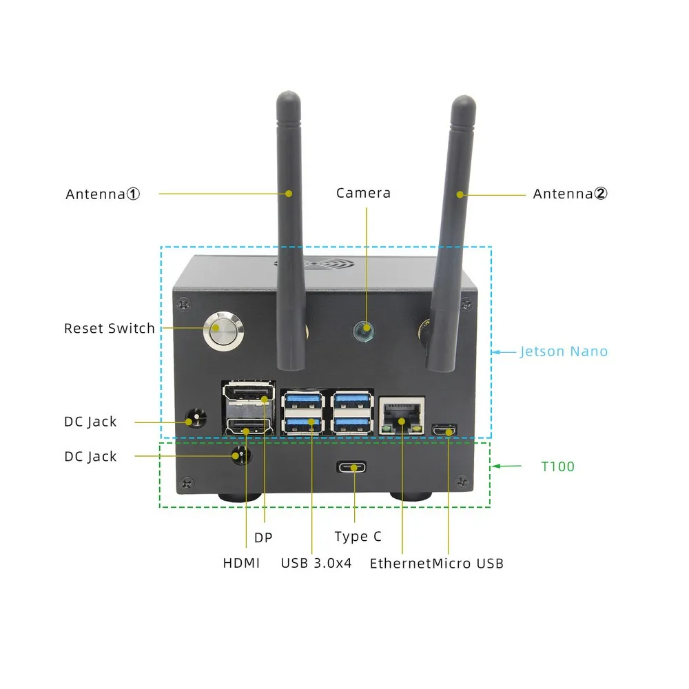 NVIDIA Jetson Nano T100 Metall Fall mit Power & Reset Control Schalter für Jetson Nano Entwickler K