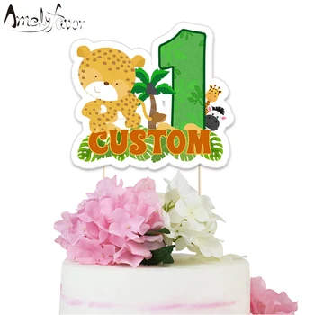 

Jungle Animal Theme Party Paper Cake Topper Baby Kid Birthday Event Party Decorations Supplies Safari Animals Custom-Made Topper
