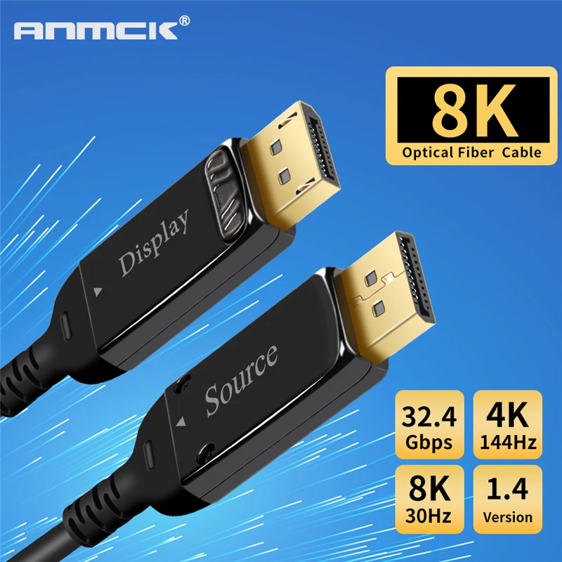 Кабель оптоволоконный с дисплеем 1 4 4K 144 Гц 8K 30 5 м 10 15 20 32 Гбит/с DP Шнур штырь-штырь