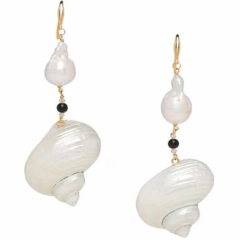 

Fashion Baroque Pearl Earrings Big Women'S Shell Conch Fish Hook Earrings Jewelry Christmas Gift New