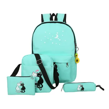 

4Pcs/set Canvas Women Backpack Schoolbag Printed Cat School Bag Bagpack for Teenager Girls Daypack Sac a Dos Mochila Feminina