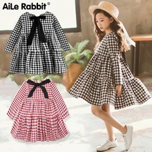 Бренд года, новые осенние платья для девочек детское хлопковое платье Детское клетчатое платье Хлопковое платье с бантом для маленьких девочек одежда для малышей