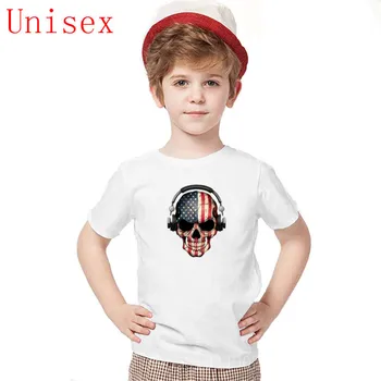 

2020 Dark Skull Deejay with American Flag children tops Summer boy clothes Cotton kids T-Shirt Latest popularity tops for girls