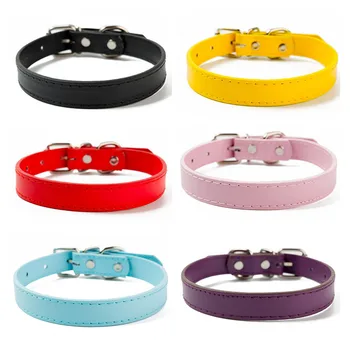 

Small Dog Collar Simple Design Pure Color Adjustable pu Leather Pet Puppy Collar for Newborn Dogs Colorful Kitten Cat Collar