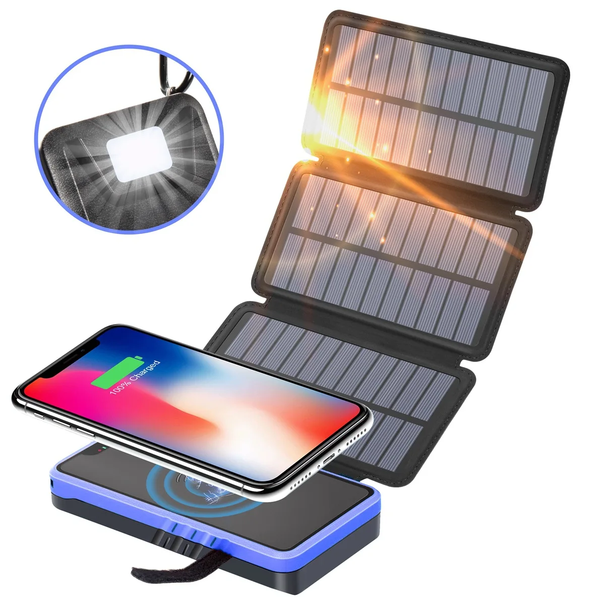 best battery pack 20000mAh Wireless Solar Power Bank with 4 Solar Panel Charger Camping Light Fast Charging Powerbank for iPhone 12 Xiaomi Samsung power bank battery Power Bank