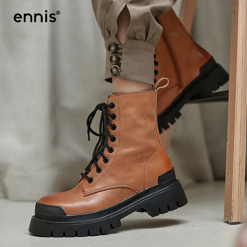 Женские ботильоны на платформе ENNIS коричневые красные из натуральной кожи