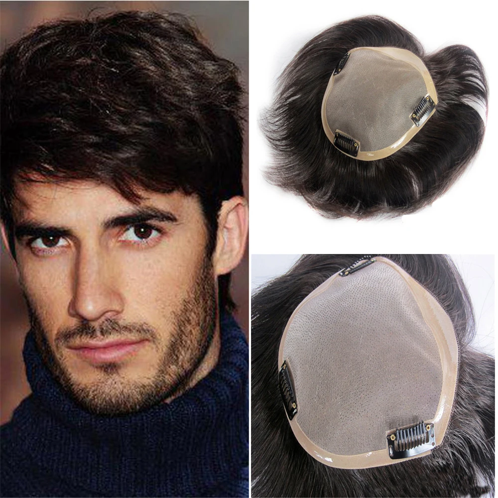 Bymc Mono Toupee Human Hair Mens Toupee Natural Hairline Lace With Pu
