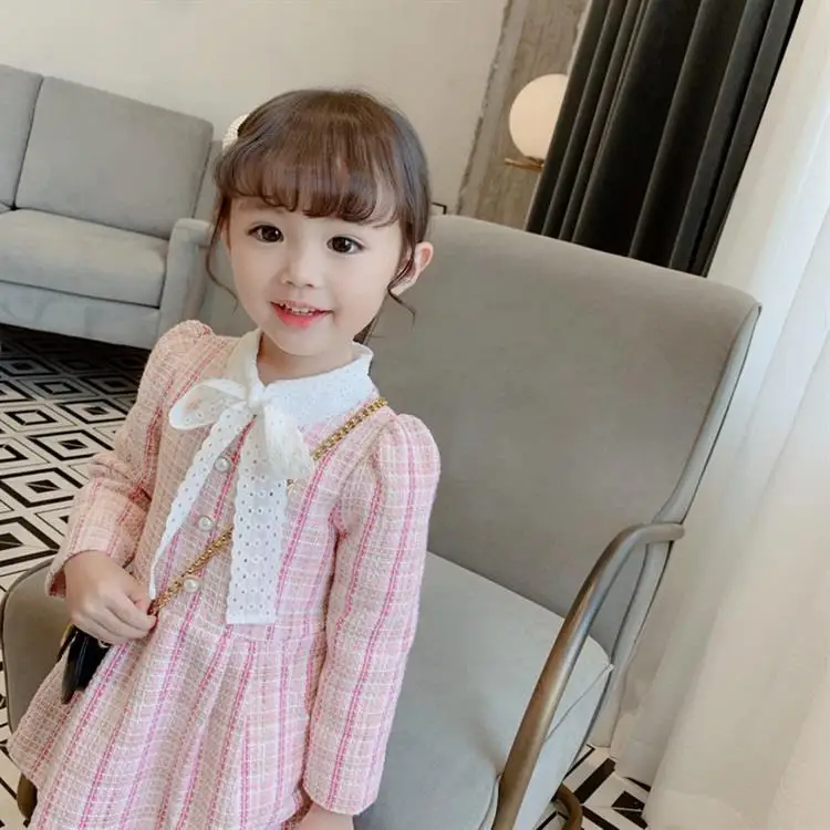 

Kids Dresses for Girls with Sleeves 2019 Autumn Plaid Girls Dresses for Party and Wedding Pink Girls Dress In Kids Long Sleeves