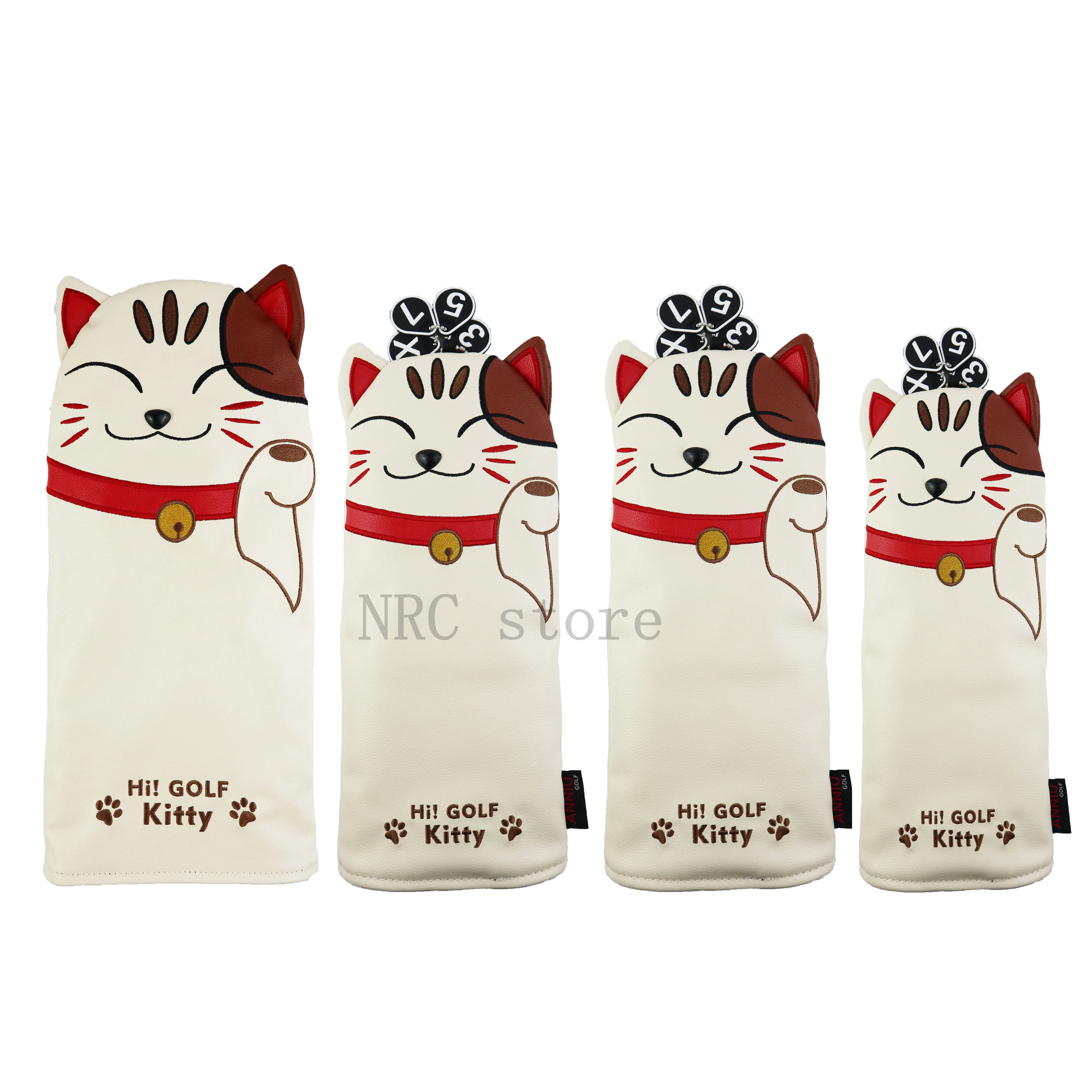 NRC Golf club Head Covers Headcover Driver Fairway Wood Hybrid Covers Set  Cartoon Animal Cat Lucky Kitty