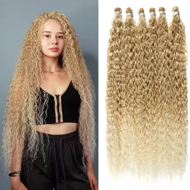 Kinky Curly Hair Bundles Synthetic Hair Extensions Blonde Two Tone Color Hair Weave Bundles Thick 300g For Women Free Shipping 27-613