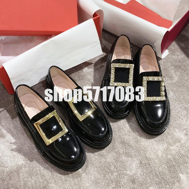 

Women's shoes with flat black strokes, square buckle, single shoes, new and comfortable moccasins, casual patent leather shoes