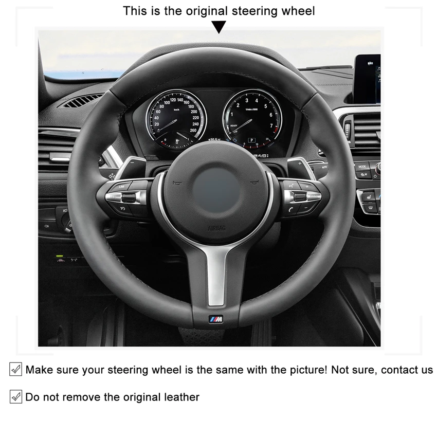 Eiseng DIY Sew Black Microfiber Leather Car Steering Wheel Cover for BMW 3 Series F30 F10 M Sport/for 2014-2017 M3 M4 M5 M6 F12 F13 M240i F39 X2 M35i F85 X5 M F86 X6 M Interior Accessories 