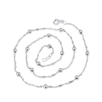 

Simple Personality Vintage Necklace Ladies S925 Sterling Silver Water Wave Chain Bead Fashion Short Clavicle Chain CHDBX002565