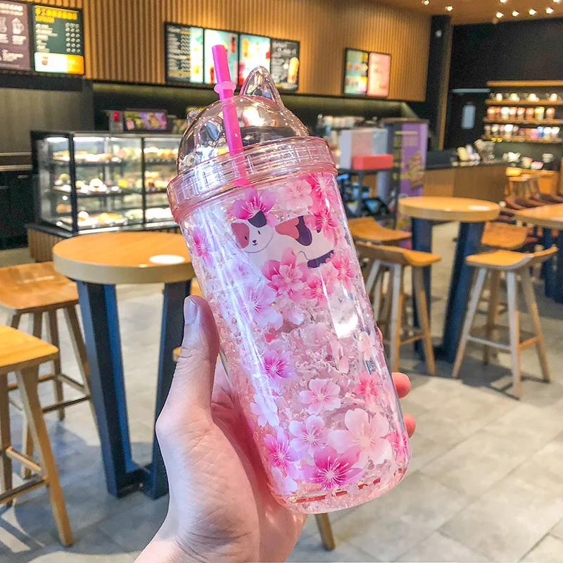 Мультяшные кошачьи ушки двухслойные смузи бутылка для воды Модная Портативная