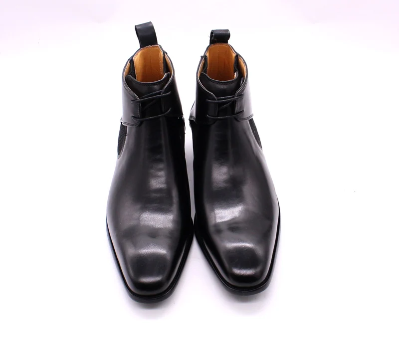 Мужские кожаные ботинки Felix Chu; ботинки «Челси» из телячьей кожи с квадратным плоским носком; цвет коричневый, черный, ручной работы; ботильоны на шнуровке