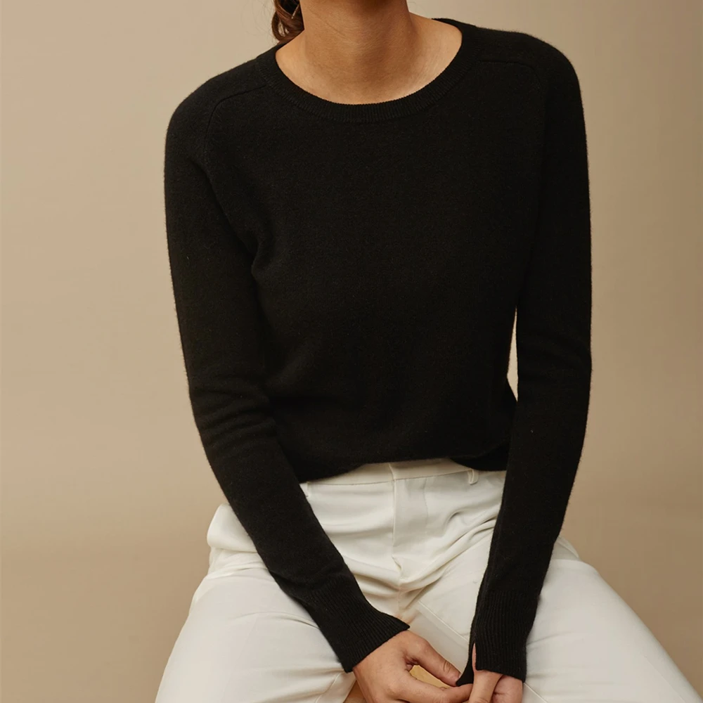 adohon 2020 woman winter 100% Cashmere sweaters knitted Pullovers jumper High Quality Warm Female O-neck Black white cheap top