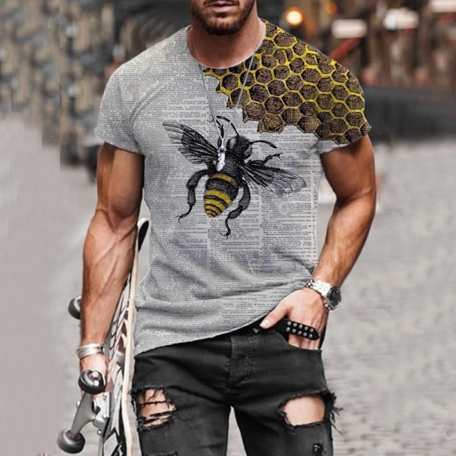 2021 New Men Printed T-shirt Bb Retro Casual T Shirt Men's Summer Black 100% Cotton Short Sleeves O-neck Tee Shirts Tops | Мужская