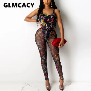 

Women Sheer Mesh Sexy Two Piece Set Bodysuit Top Pencil Pants Night Club Suits Jumpsuit