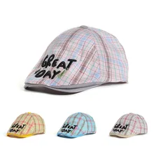 Британская хлопковая уличная шляпа, с вышитыми буквами, детский хит, цветной плед, утиный язык, берет художника для детей 2-6 лет