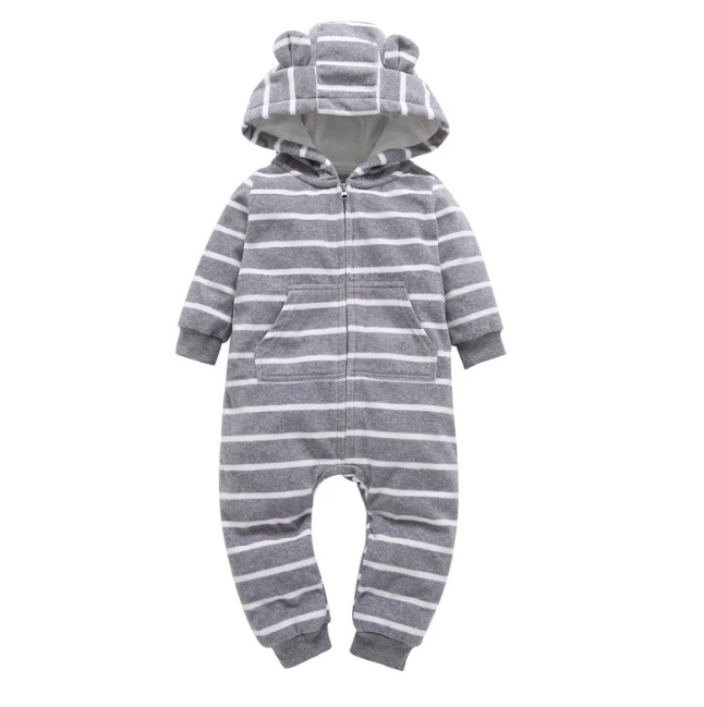 Осенне-зимняя одежда для маленьких мальчиков комбинезоны для девочек, для новорожденных, с капюшоном, мягкие, теплые, для новорожденных, Детские комбинезоны для младенцев, одежда - Цвет: grey white tiao wen