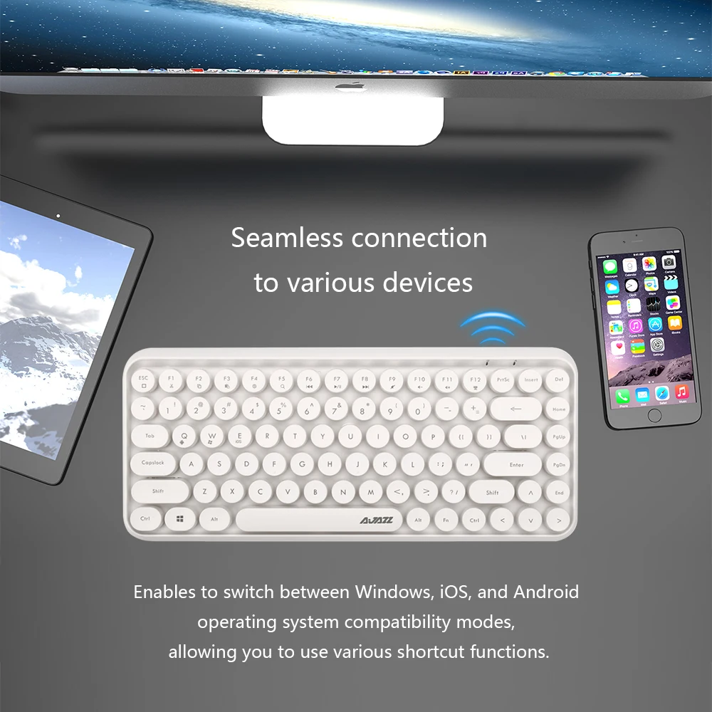 Ajazz 308i Беспроводная BT Клавиатура 84 классические круглые клавиши Беспроводная игровая клавиатура для Windows Mac Android iOS мультимедийный ключ