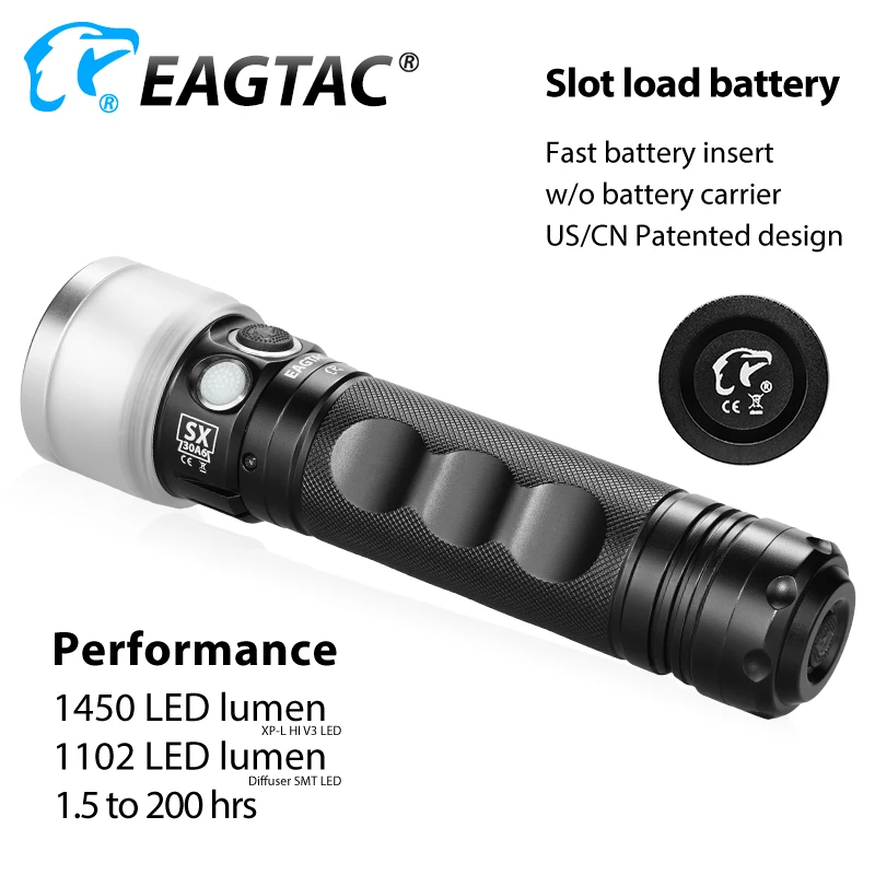 EAGTAC SX30A6-D точечный диффузор светодиодный фонарик 2445 люмен 6 AA батарея 200 часов работы двойной переключатель запатентованный дизайн