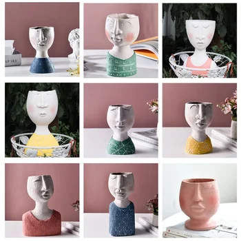 

Art Portrait Sculpture Flower Pot Nordic Creative Dried Flower Arrangement Vase Home Garden Decoration Flower Planter Bonsai Pot