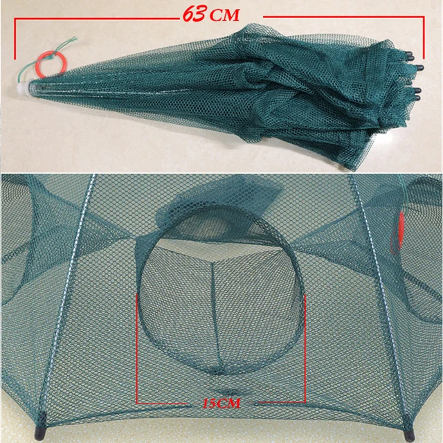 Nylon Steel 4-20 Holes Portable Hexagon Fishing Net for Crayfish Fish Automatic Trap Shrimp Carp Catcher Cage Mesh Net Crab Trap 3