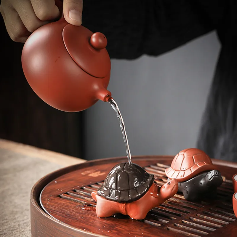 1PCS Chinese Boutique Purple Clay Tea Pet Handmade Lucky Tortoise Statue Ornaments Home Tea Set Decoration Accessories Crafts