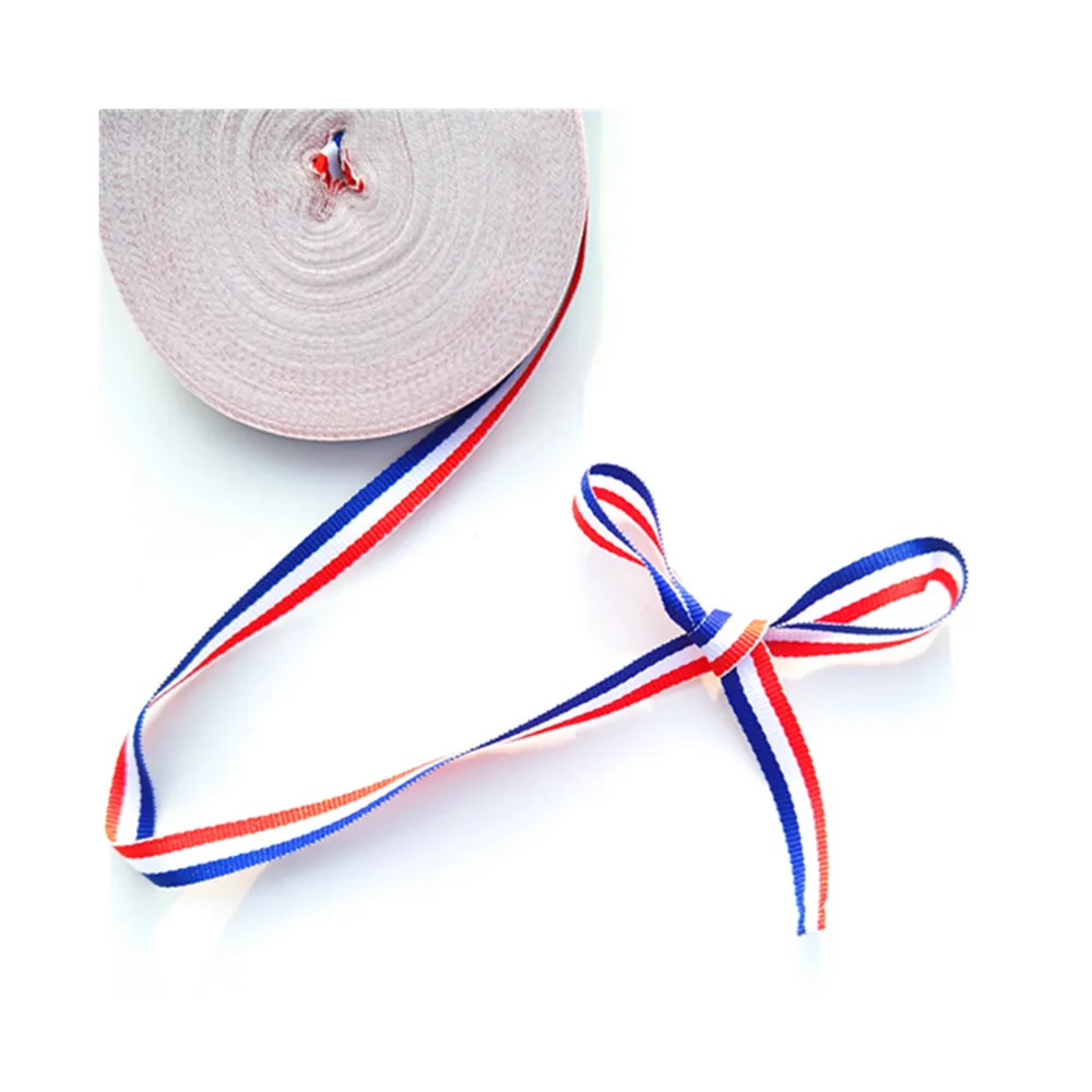 Christmas Decor 10MM Fabric 25 yard France Flag Grosgrain Ribbon for Craft Butterfly Hair Clip Bag Belt Red White Blue