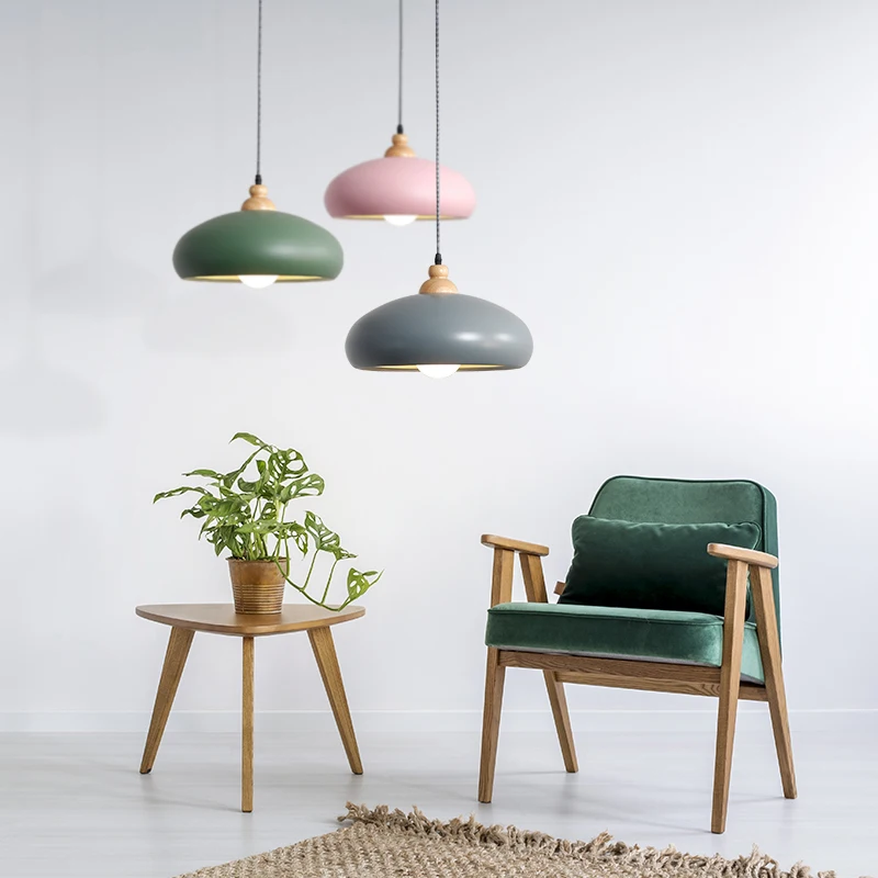 

Modern and Fashionable LED Bar Pendant Light Macaron New Design of High Quality Wooden Hanging Lamp Dining Room Headlamp