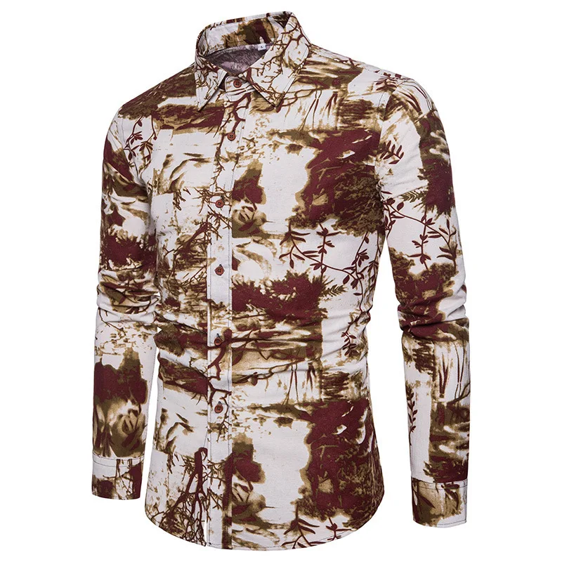 Мужская рубашка Blusas, одежда с открытым стежком, умная повседневная одежда с воротником-стойкой, обычные повседневные рубашки на пуговицах, рабочая одежда, большие размеры, с принтом - Цвет: CS16-