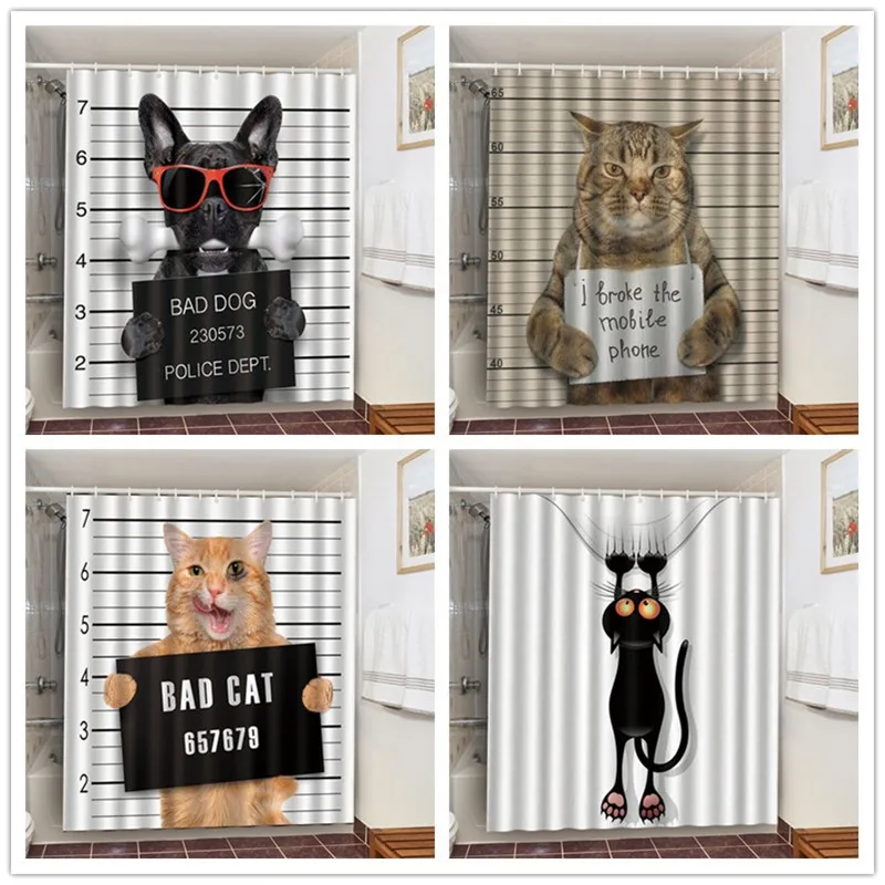 Занавеска для душа Bad Dog Cats из полиэстера черно-белая занавеска ванной комнаты