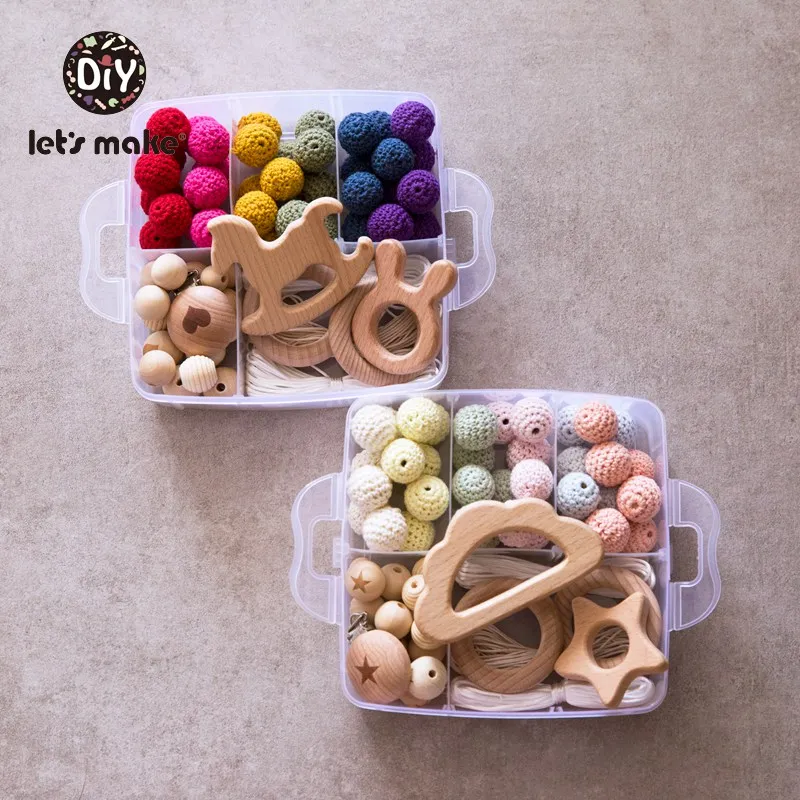 

Let's Make Bed Bell Educational Toys DIY Set Handwork Crochet Beads Ring Baby Teething Toys Star Trojan Cloud Wooden Rattles