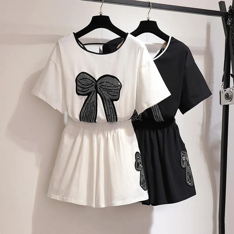 

300 Extra Large WOMEN'S Dress Fat Mm2019 Summer Short Sleeve T-shirt WOMEN'S Shorts Loose Casual Two-Piece Set
