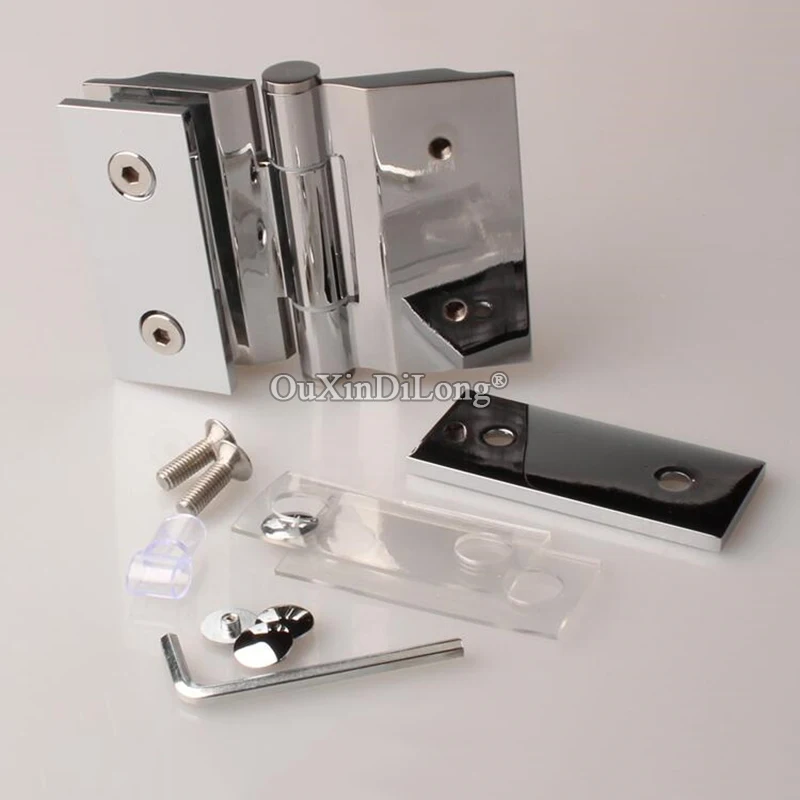 1PCS Copper Glass Door Hinges Frameless Shower Double Door Out-opening Hinges Glass Freely Angle Fixed Holder Brackets